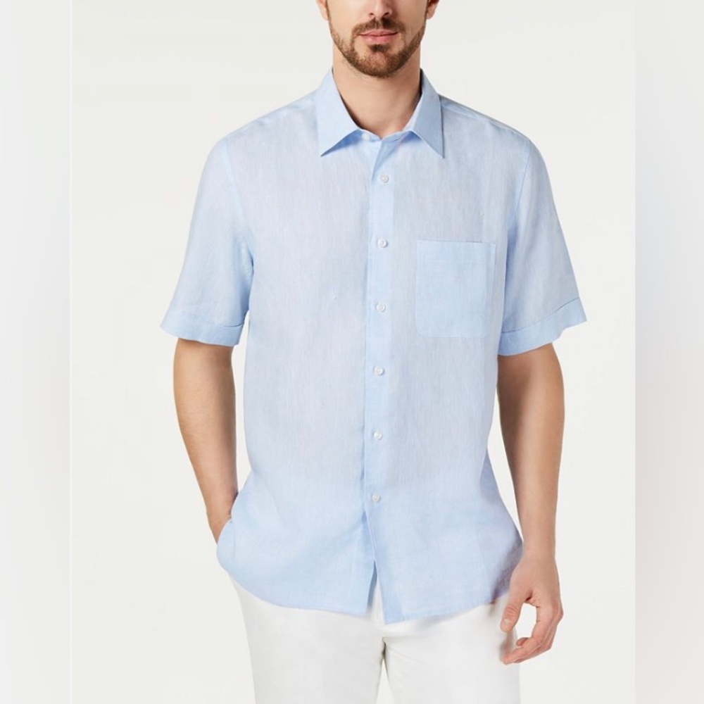 Tasso Elba Men’s Casual shirt sleeve collar light Blue casual shirt . Size S